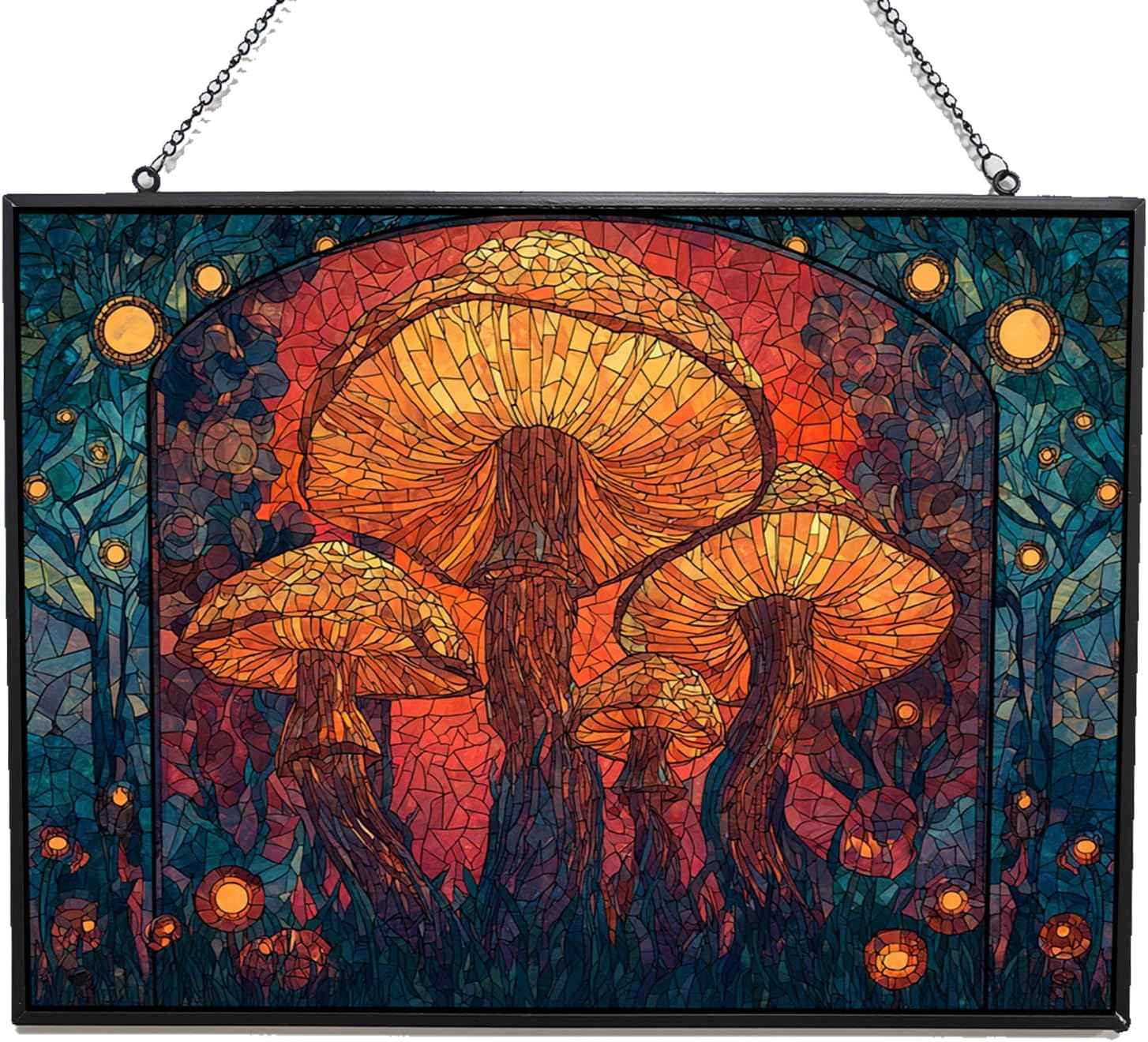 Rectangle Mosaic Enchanted Forest Stained Glass Suncatcher Window Hangings, Suncatchers Colorful Glass Panel Sun Catchers Gifts, Decoration for Home Garden Christmas Party Wedding