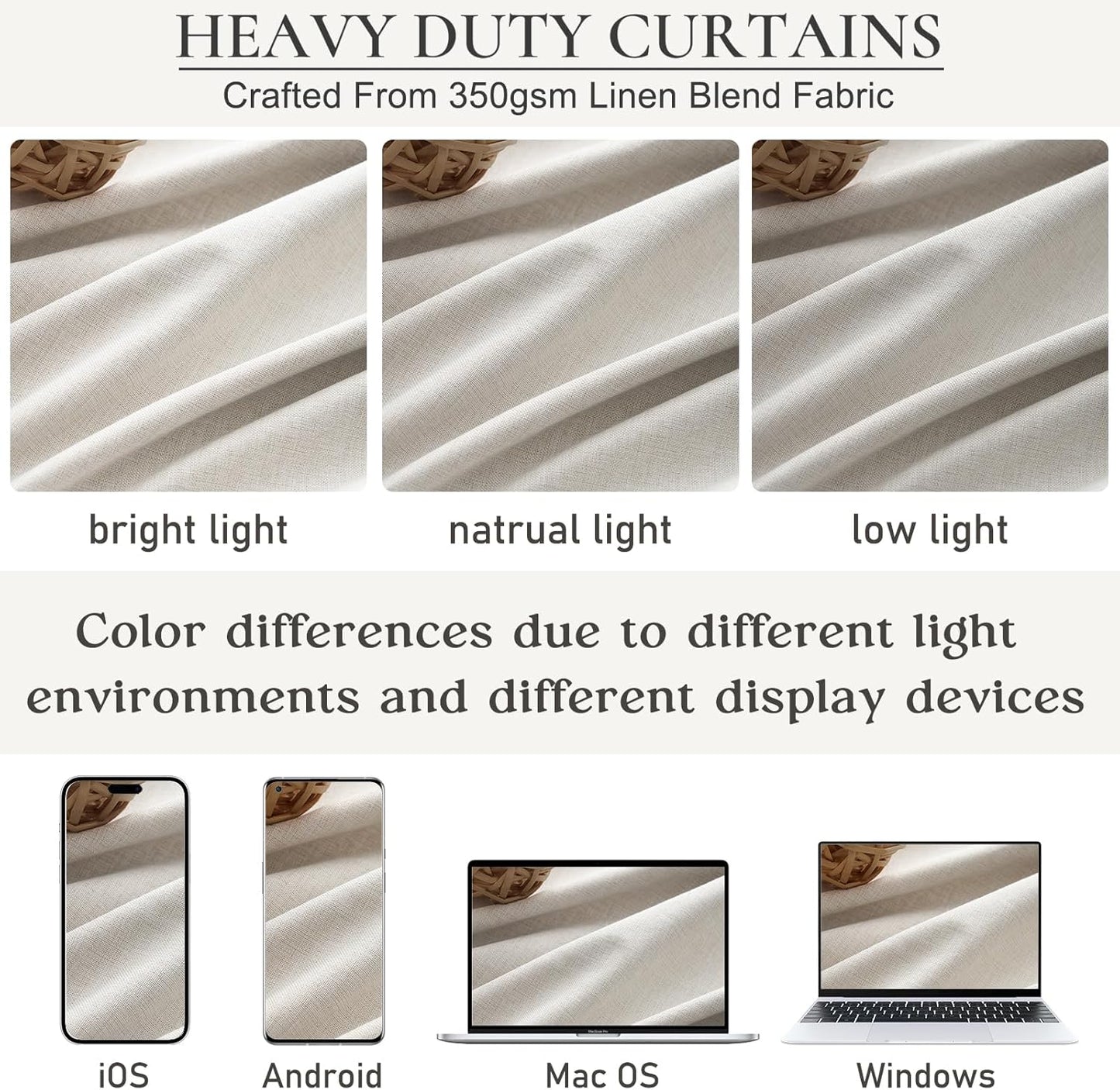 Neutral 86 Inch Nursery Blackout Window Curtains for Bedroom 86 Inches Long, Thermal Curtains for Summer Heat Blocking Linen Custom Made Drapes Pinch Pleated Back Tab Rustic (40"x86"2 Panels)