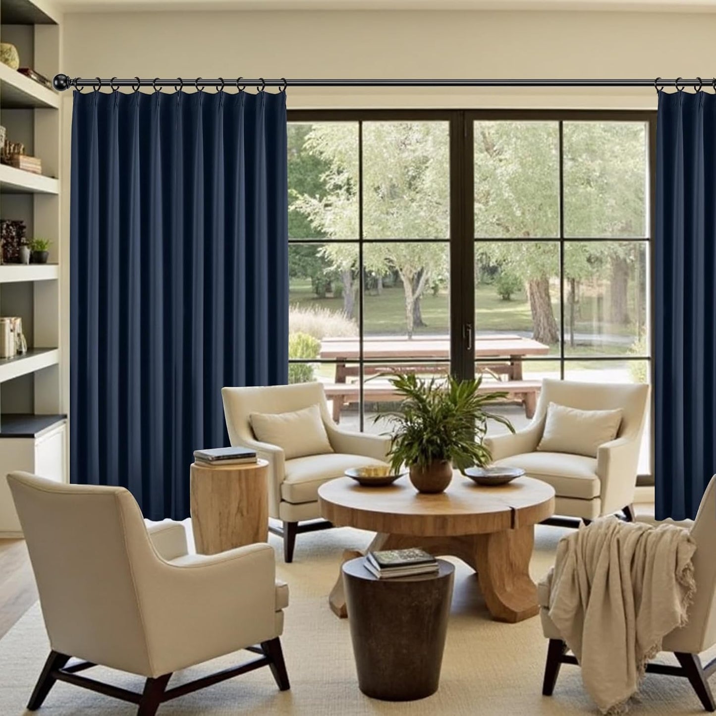 KangBang Navy Blue Pinch Pleated Curtains 120 Inches Long 2 Panels Set, Extra Long Sound Dampening Memory Pleat Elegant Curtains & Drapes for Boys Playroom Dorm with Hooks, 40Wx120L
