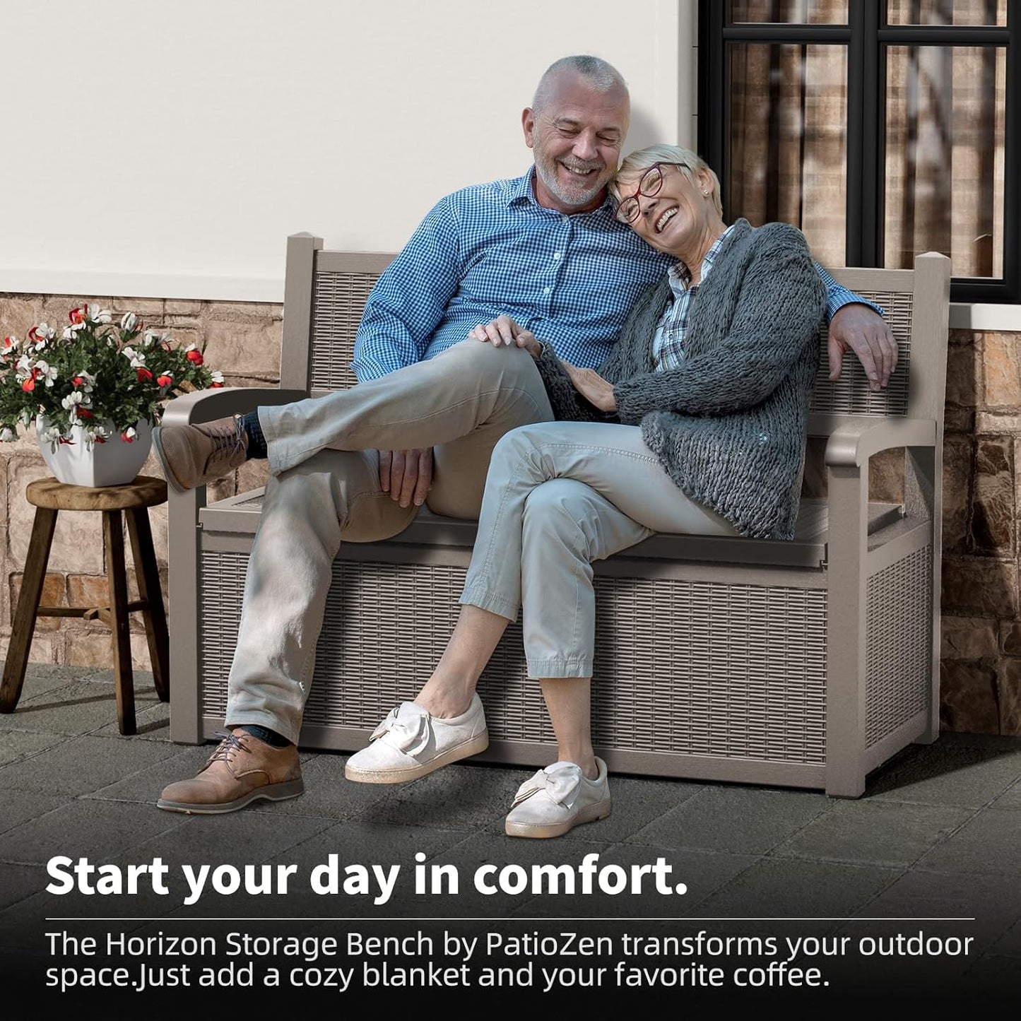 DRATO 75 Gallon Storage Bench Deck Box Outdoor Indoor,Lockable Durable All-Weather Seating with Hidden Storage,Deck Storage for Garden, Pool, Patio,Gray