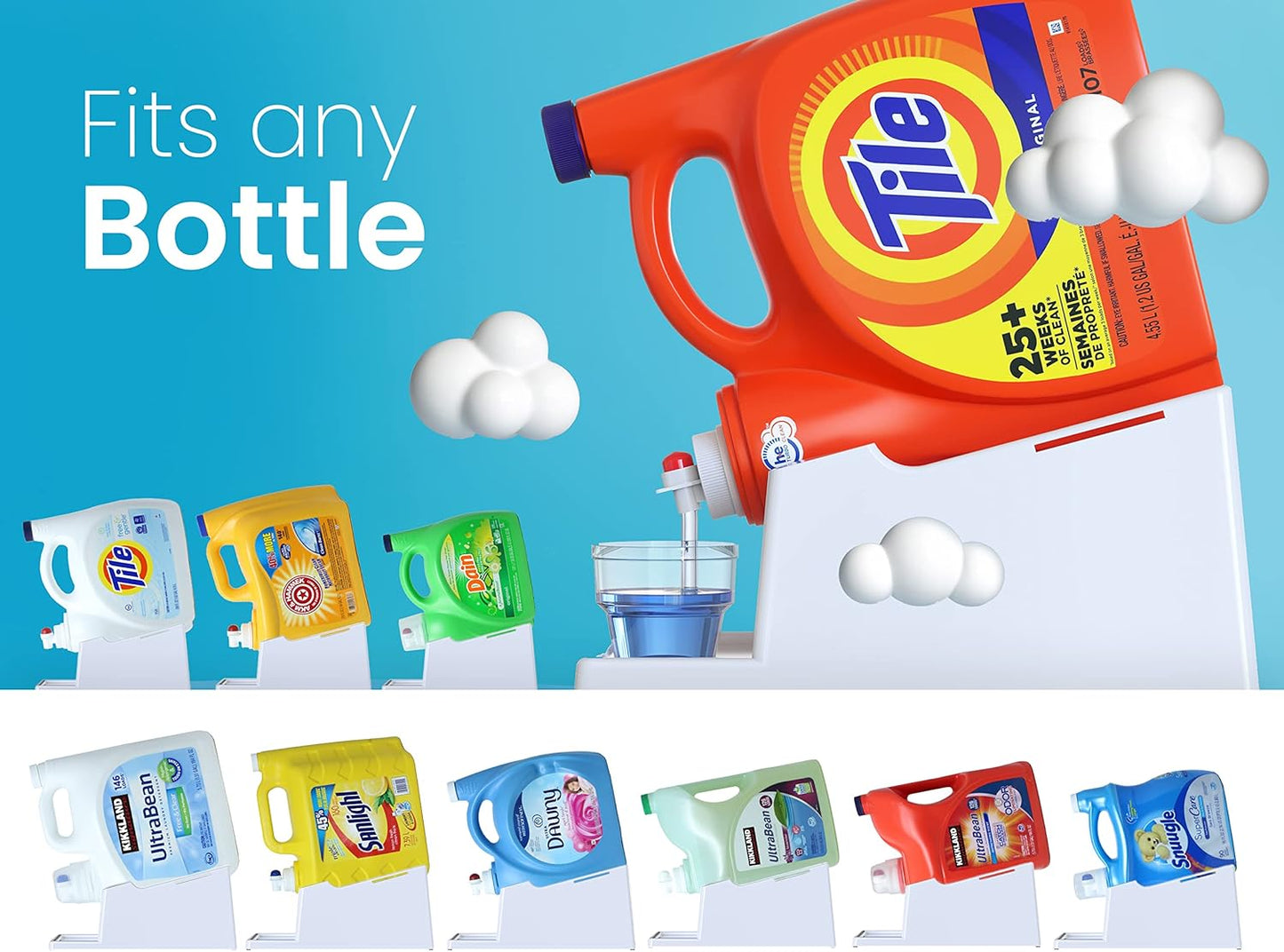 TidyFriend Liquid Laundry Detergent Holder Stand with Drip Tray & Rubber-Grip Feet, Stand for Laundry Room Organization and Storage, Fabric Softener Dispenser with Cup Holder for Easy Pouring (White)