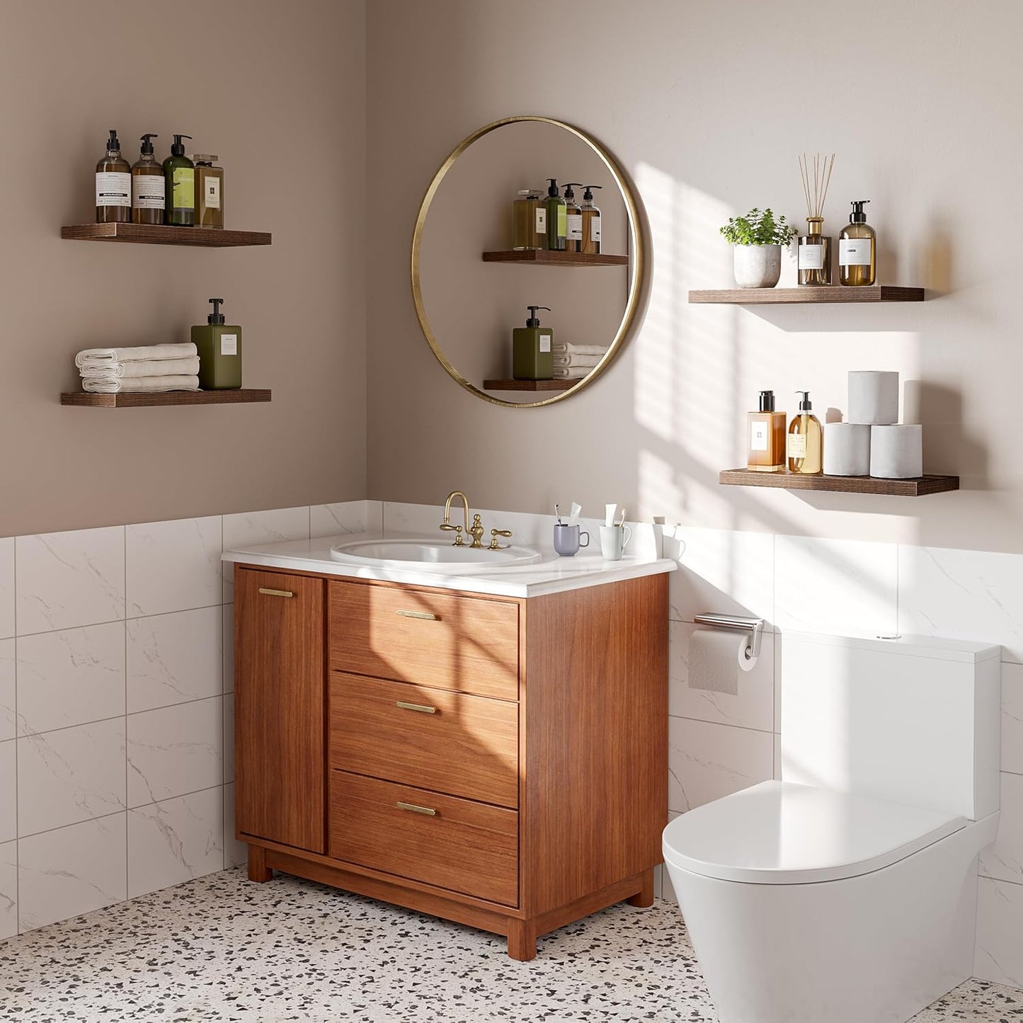 16’’Rustic Brown Floating Shelves for Wall Set of 4,Rustic Wood Shelf for Room Decor/Storage/Display,Small Bookshelf,Wall Mounted Hanging Shelves for Bedroom, Bathroom, Living Room, Kitchen