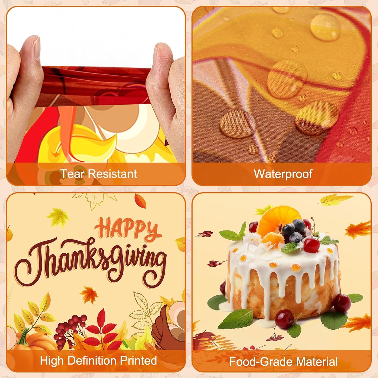 2 Pack Happy Thanksgiving Tablecloth - Fall Thanksgiving Turkey Table cloths, Disposable Plastic Rectangle Autumn Pumpkin Maple Leaf Table Cover for Thanks Giving Tables Decor Party Supplies,108x54In
