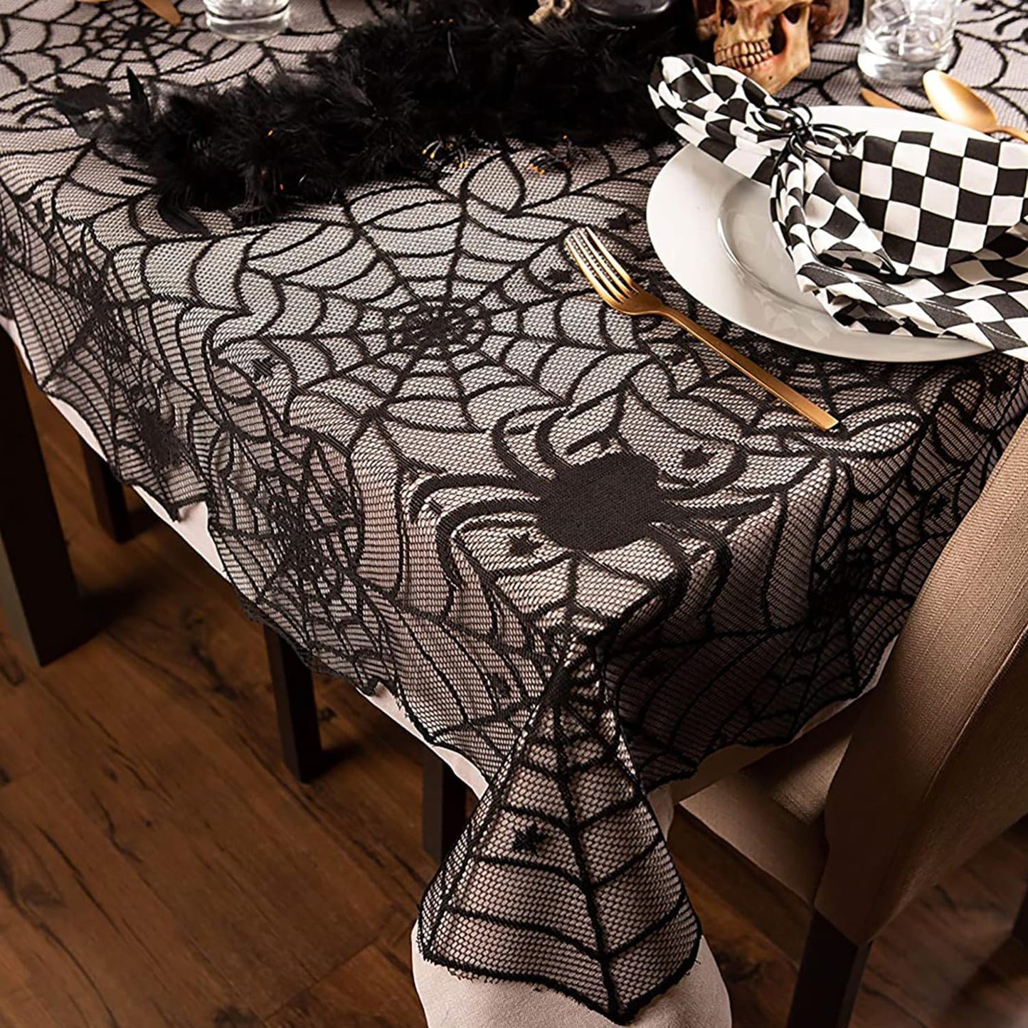 Halloween Tablecloth, Black Spider Web Lace Table Cloth, Gothic Kitchen Decor, Fall-Themed Party Decorations, Spider Web Reusable Home Accent, 54*72 Inches