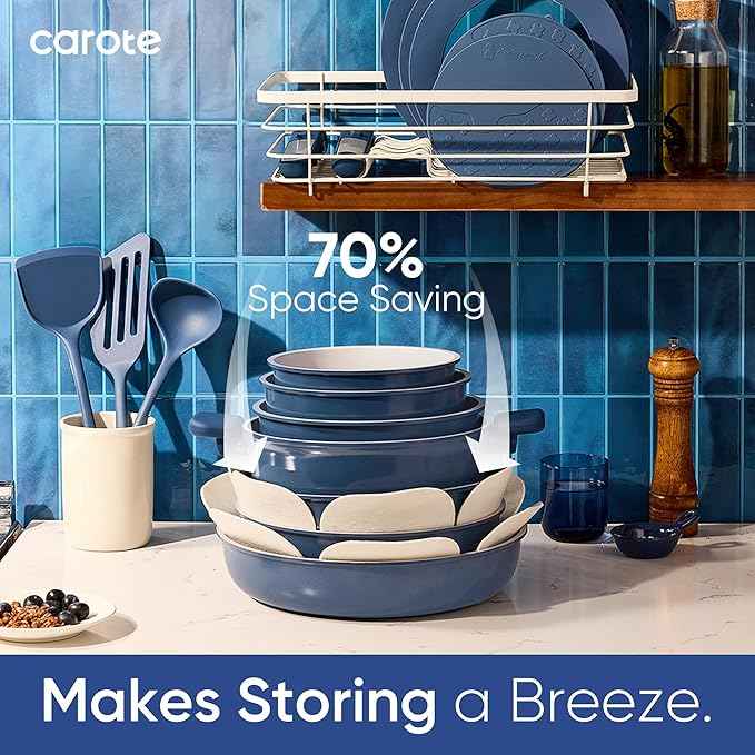 CAROTE 27pcs Ceramic Cookware Set Nonstick, Pots and Pans Set Non Stick, Non Toxic Cookware Detachable Handles, Dishwasher/Oven Safe, RV/Camping Cookware with Kitchen Utensils, Mothers Day Gifts