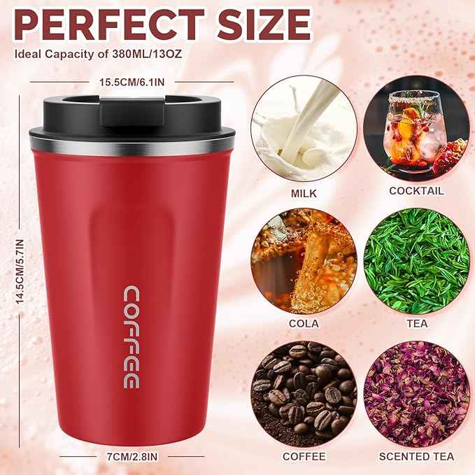 MOMSIV 12oz Travel Mug, Insulated Coffee Cup with Leakproof Lid, Vacuum Stainless Steel Double Walled Reusable Tumbler for Hot and Cold Water Coffee and Tea In Travel and Car