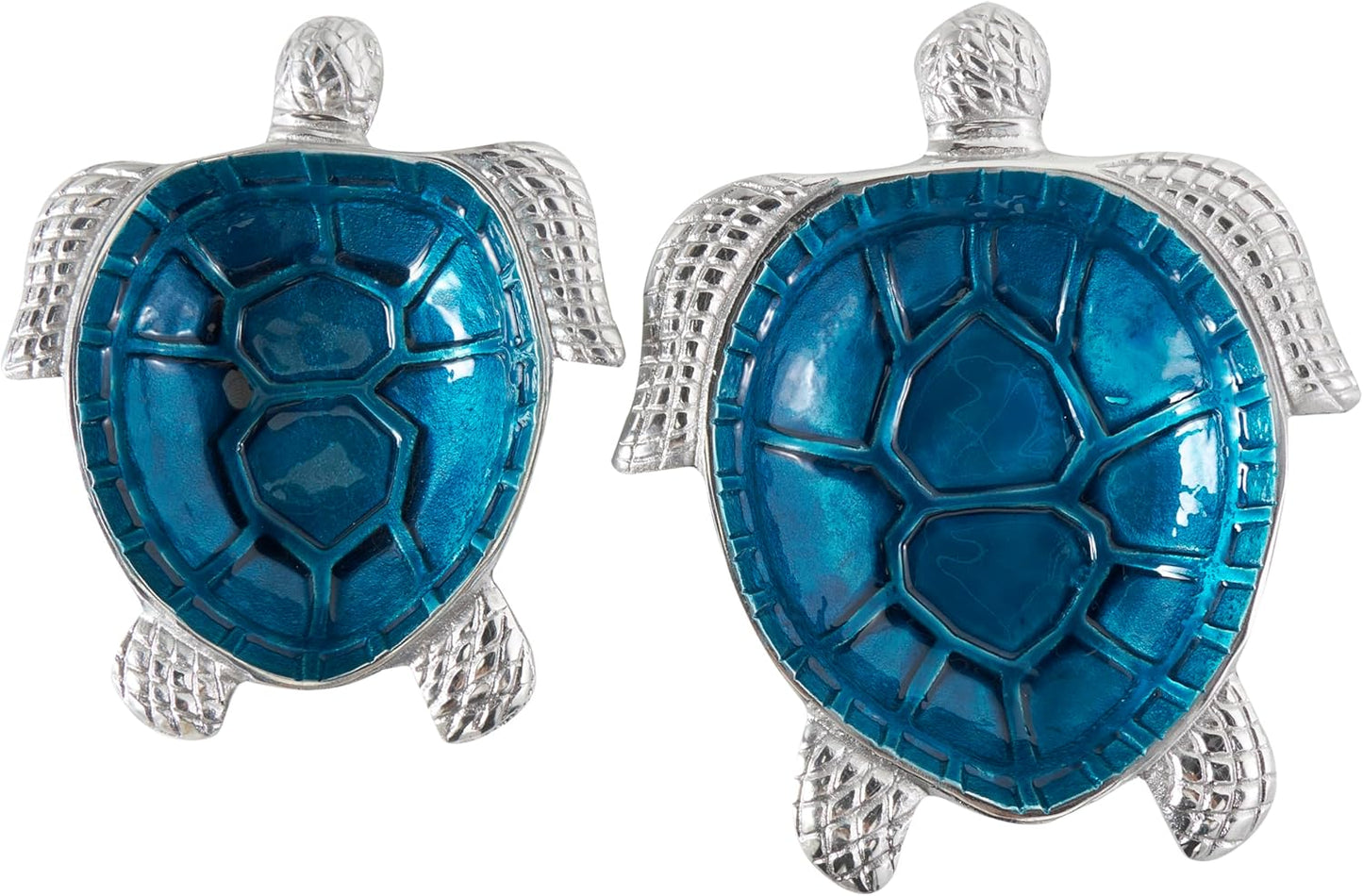 Deco 79 Aluminum Metal Turtle Decorative Bowl Decorative Bowl Enameled Decorative Containers with Silver Metal Exterior, Set of 2 Decorative Keepsake Boxes 10", 8"W, Blue