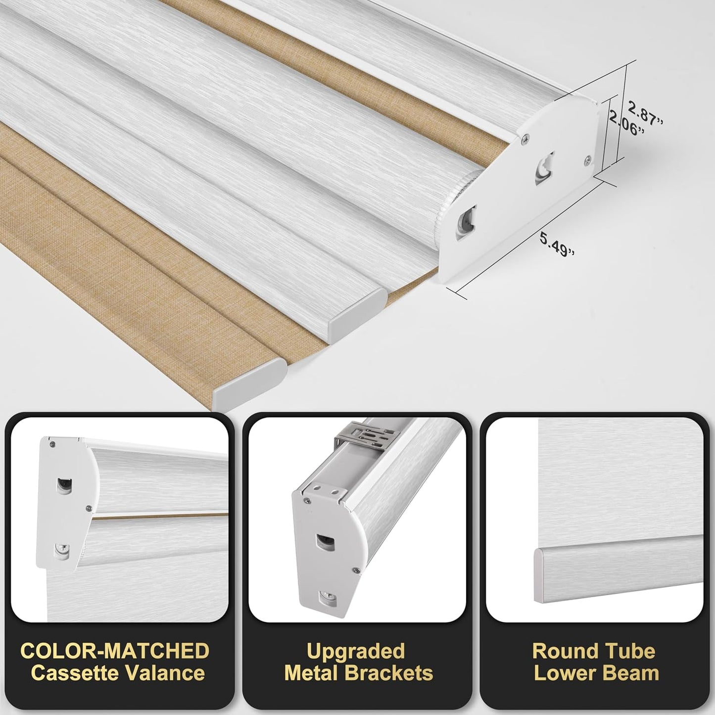 BERISSA Cordless Dual Roller Shades with Cassette Valance,Double Window Shades Blackout and Light Filtering Shades,Day and Night Roller Shades for Home Office Door.Linen Beige and White.26 W x 48" H