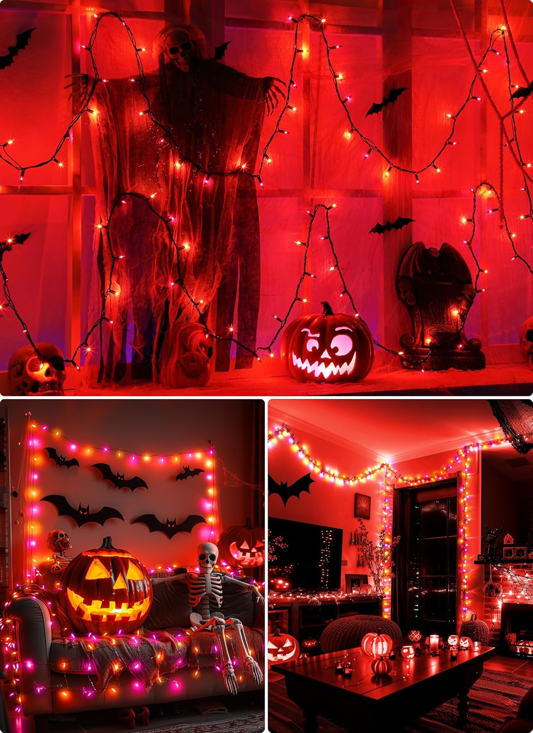 Halloween Mini Lights, 50 Count 13 Feet Incandescent Bulb Mini String Lights, Connectable Halloween Lights for Haunted House Ghost Party Holiday Window Indoor Outdoor Decoration, Orange & Purple