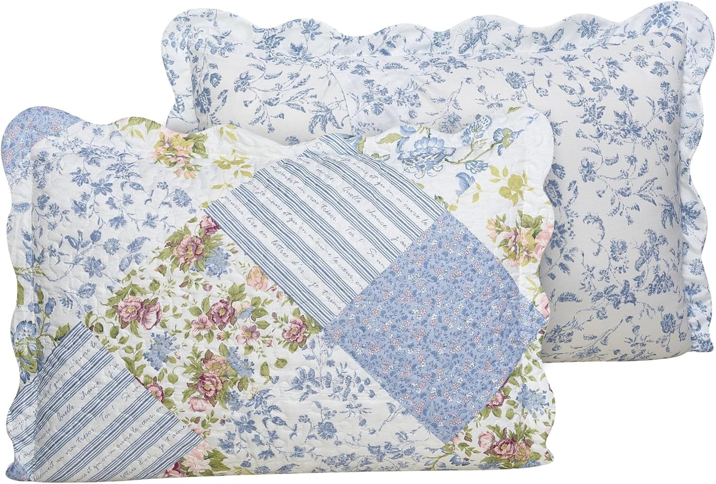 Brilliant Sunshine Blue Rose Patchwork, 3-Piece Quilt Set with 2 Shams, Reversible Bedspread, Soft Lightweight Coverlet, All-Season, Full/Queen, Blue Rose