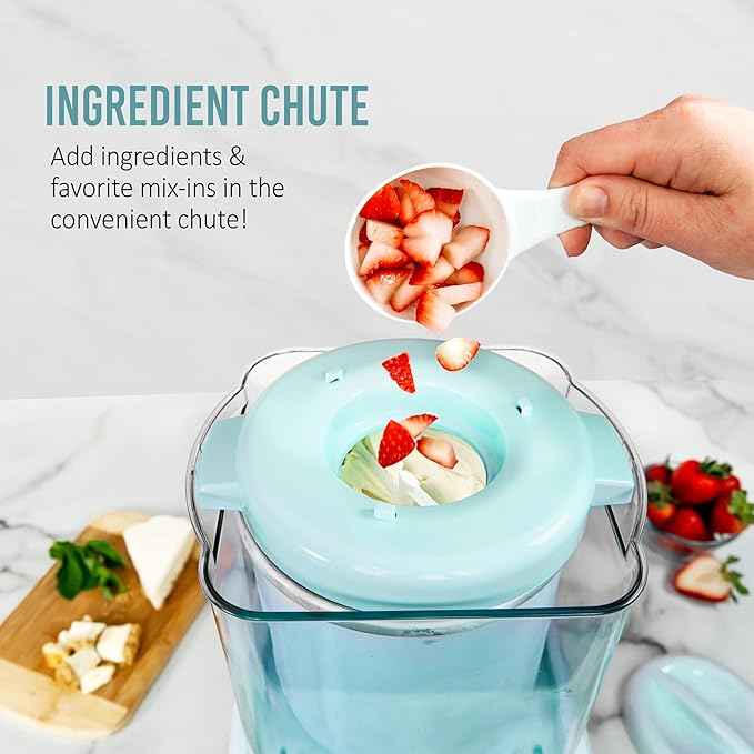 Nostalgia Electric Ice Cream Maker with 2-Qt Double Insulated Gel Canister & Stainless Steel Base - Makes Sorbet, Soft Serve, and Frozen Yogurt - Aqua
