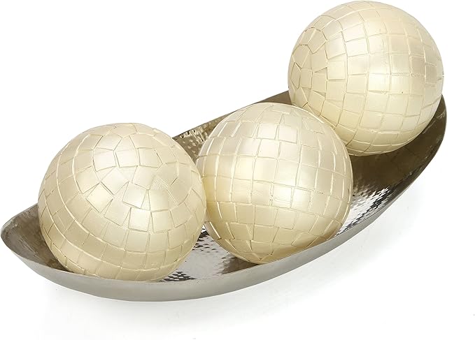 Hosley Hammered Stainless Steel Oval Bowl – 13.5” Decorative Centerpiece for Candles, Orbs, Potpourri & Table Styling | Modern Home & Event Décor