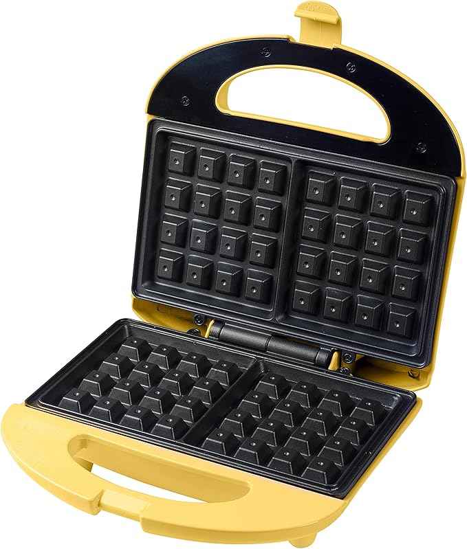 Bestron Brüsseler Waffeleisen im Retro Design, Waffelmaker für 2 belgische Waffeln, mit Antihaftbeschichtung & Backampel, 700 W, Farbe: Gelb