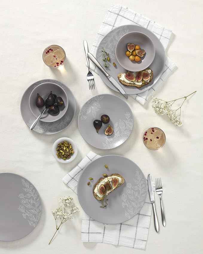 Oneida 897506 Roseto 12-Piece Dinnerware Set, Pumice, Grey
