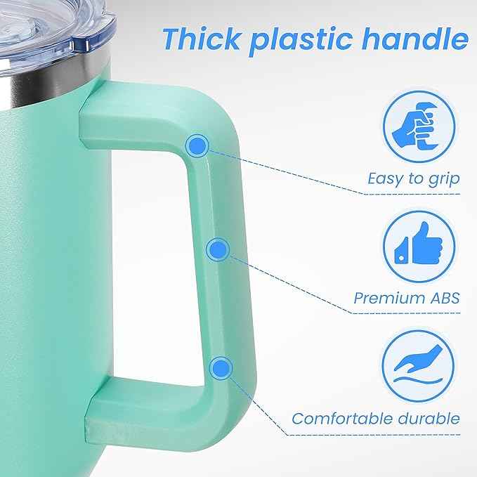DOMICARE 40 oz Tumbler with Handle and Straw, Stainless Steel Tumbler with Lid and Straw, Reusable Vacuum Insulated Cup, Travel Coffee Mug, Mint Green, 1Pack