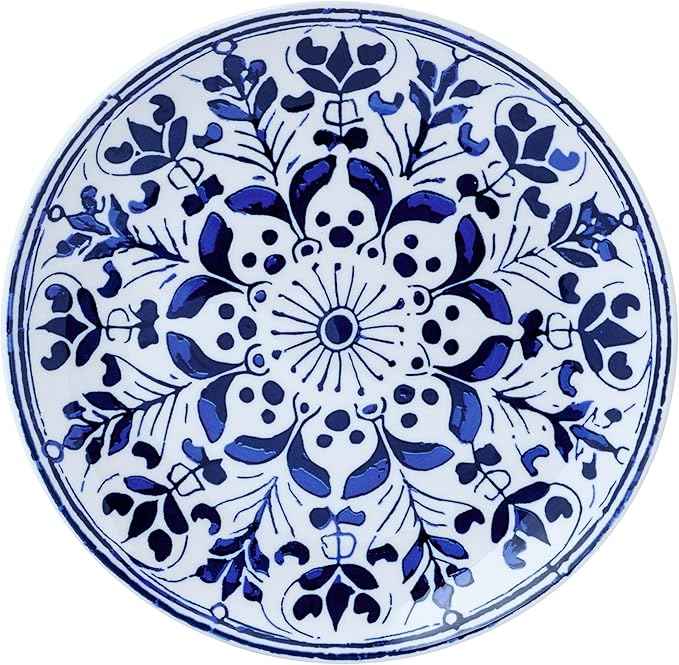 Pfaltzgraff Medallion Radiance 12 Piece Stoneware Dinnerware Plate Bowl Dish Set, Service for 4, Blue