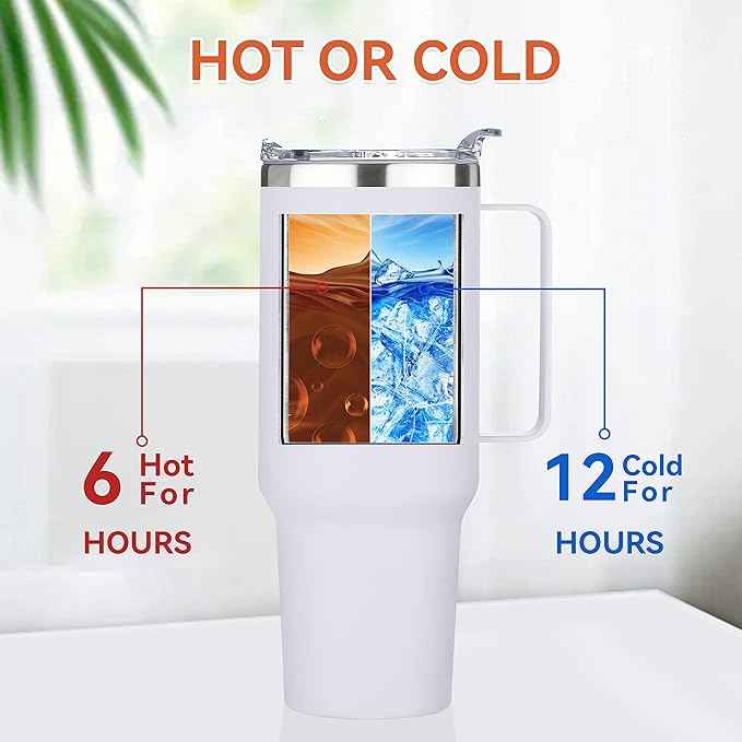 HASLE OUTFITTERS 40 oz Stainless Steel Tumbler with Handle, Vacuum Insulated Tumblers Bulk, Reusable Double Wall Travel Coffee Mug, Durable Powder Coated Water Bottles(White, 8)
