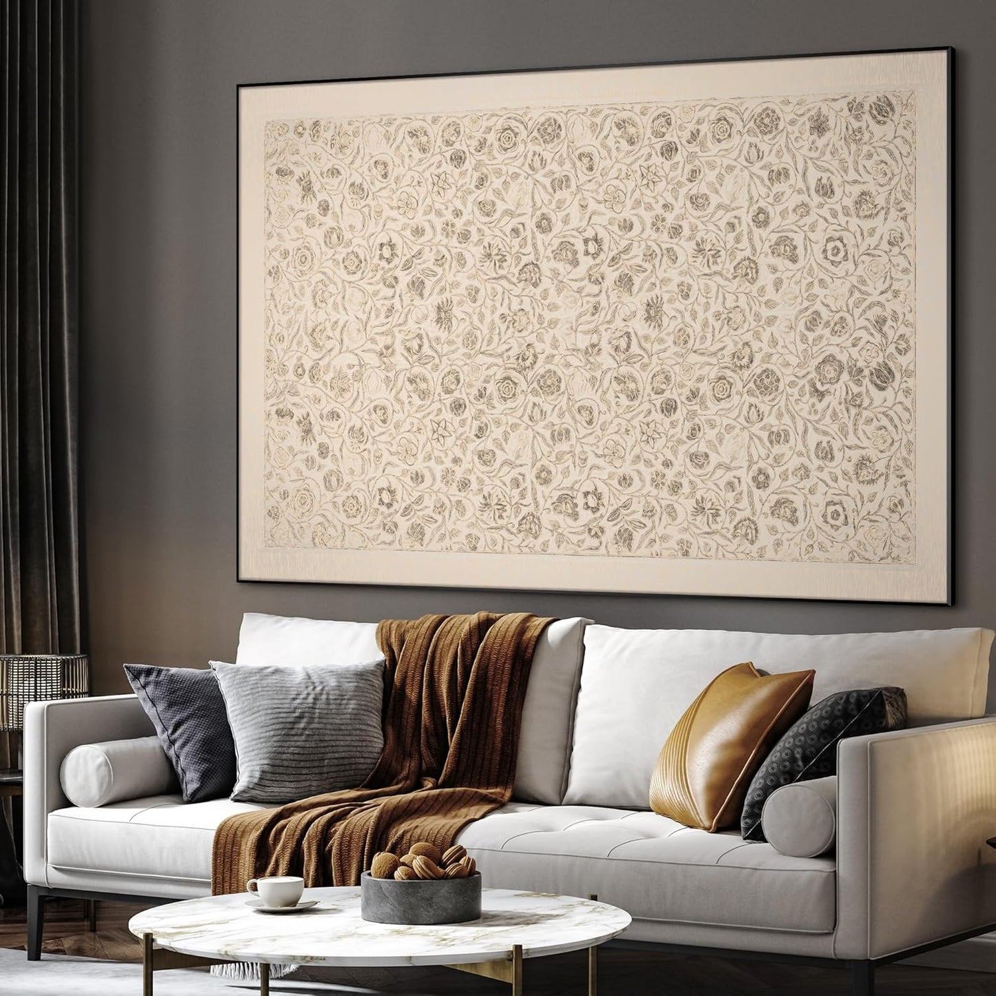 SIGNWIN 46"x60" Extra Large Framed Wall Art Vintage Botanical Sketch with Detailed Floral Pattern, Classic Nature Illustration for Home Living Room Bedroom Decor (Frame Assembly Required)