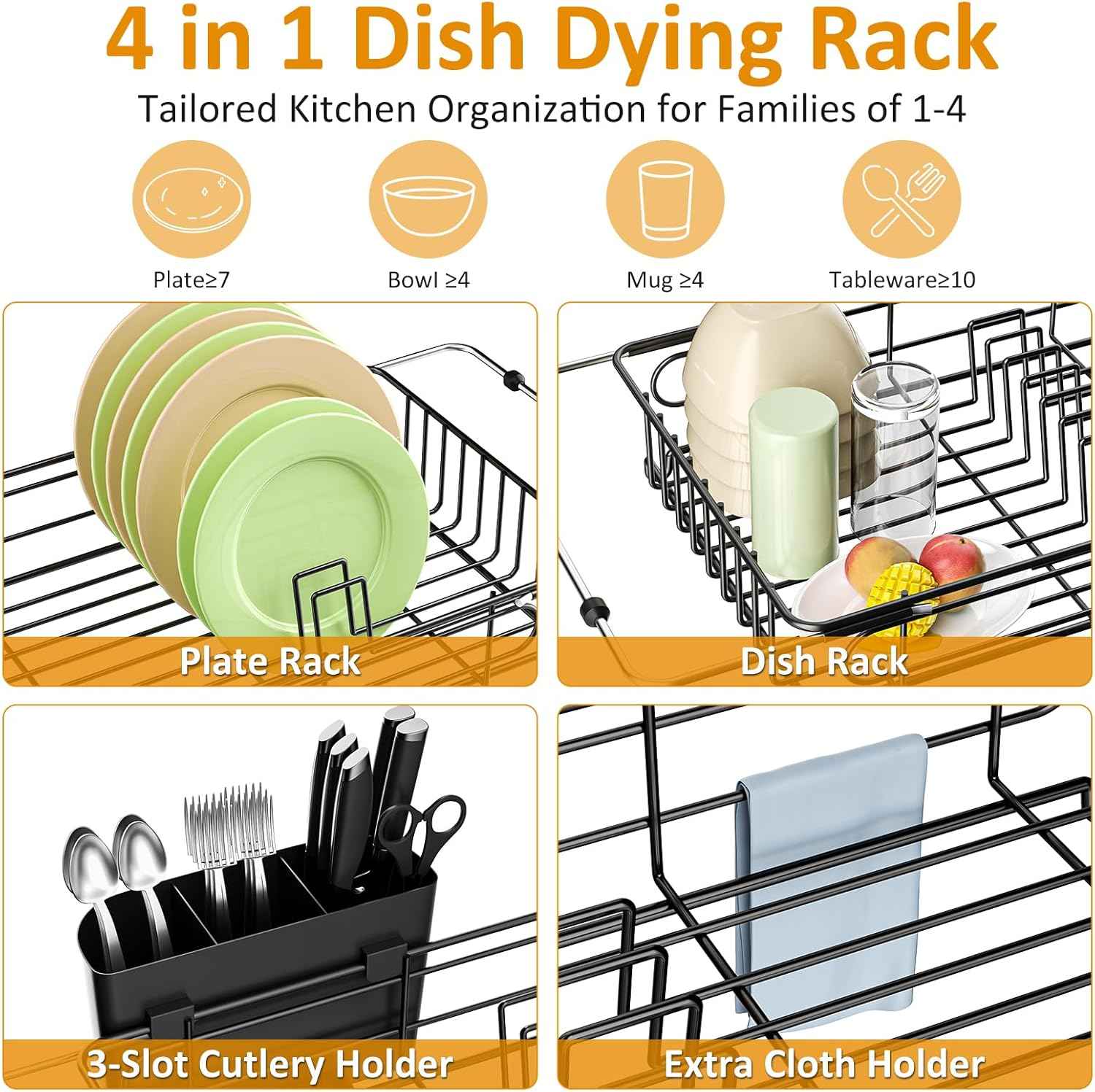 Expandable in Sink Dish Drying Rack,Small Dish Rack Over Sink with Utensil Holder,Stainless Steel Dish Drainers for Kitchen Counter,Sink Drying Rack for Small Space,14.57“-20.87”L x 10.24“W x 2.76”D