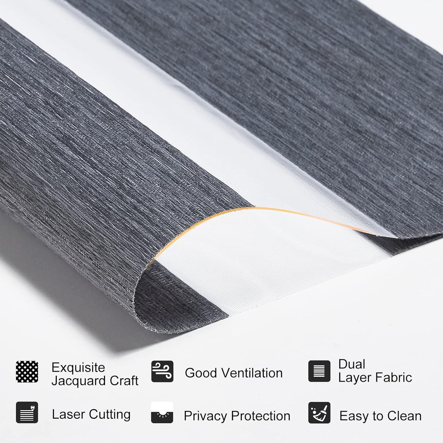 Persilux Custom Size Cordless Zebra Blinds for Windows with Jacquard Pattern Privacy Protection Roller Shades Light Filtering Sheer Window Shades for Home, Office and Door Dark Grey