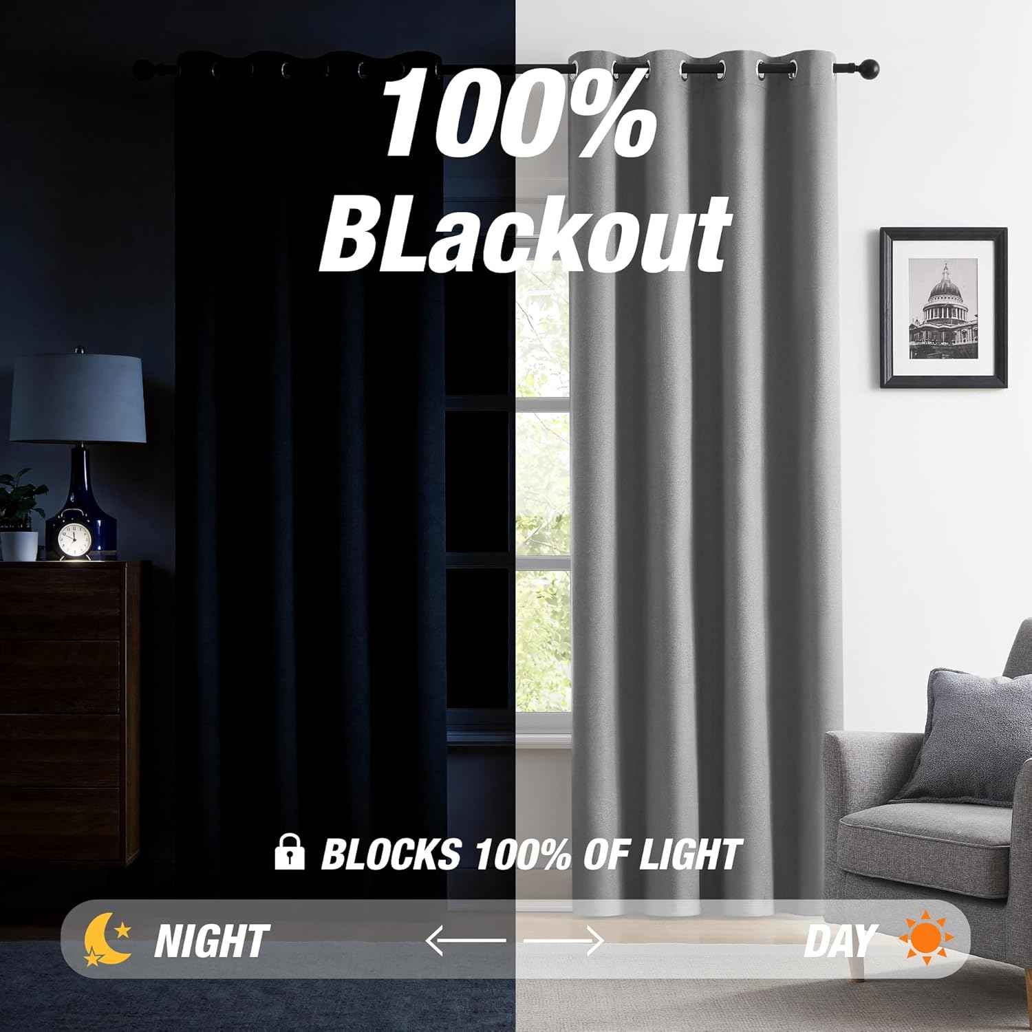 Gray Linen Blackout Curtains 120 Inches Long for Extra Tall Windows, Thermal Insulated Sound Dampening Privacy Grommet Window Covering for Living Room Kitchen,52" W x 120" L,10 FT,2 Panels,Grey