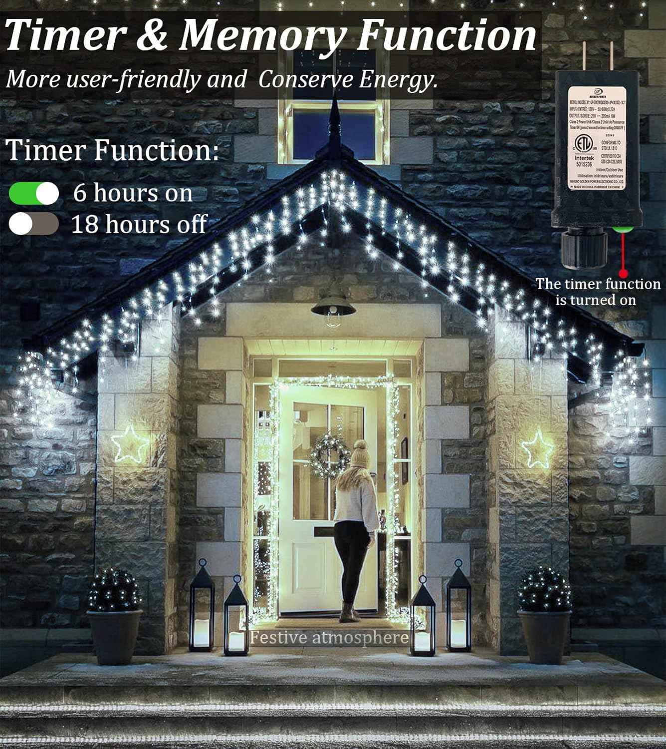 66ft LED Christmas Lights Outdoor Decorations, 8 Lighting Modes with Timer Memory 611 LED Curtain Fairy Light with 141 Drops, Waterproof Light for Christmas Holiday Wedding Party Decor (Cool White)