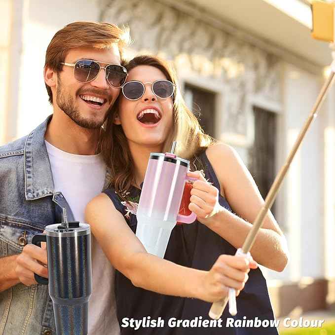 30 oz Shiny Tumbler with Handle and Straw,Stainless Steel Tumbler with Lid and Straw,Insulated Travel Mug(Cold for 34 Hours),Water Bottle for Iced Tea,Coffee (Pink)