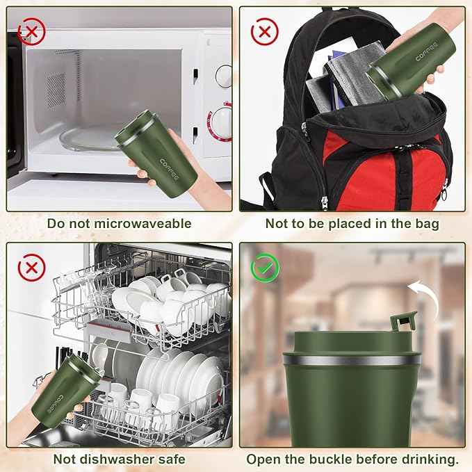 MOMSIV 12oz Travel Mug, Insulated Coffee Cup with Leakproof Lid, Vacuum Stainless Steel Double Walled Reusable Tumbler for Hot and Cold Water Coffee and Tea In Travel and Car Armygreen