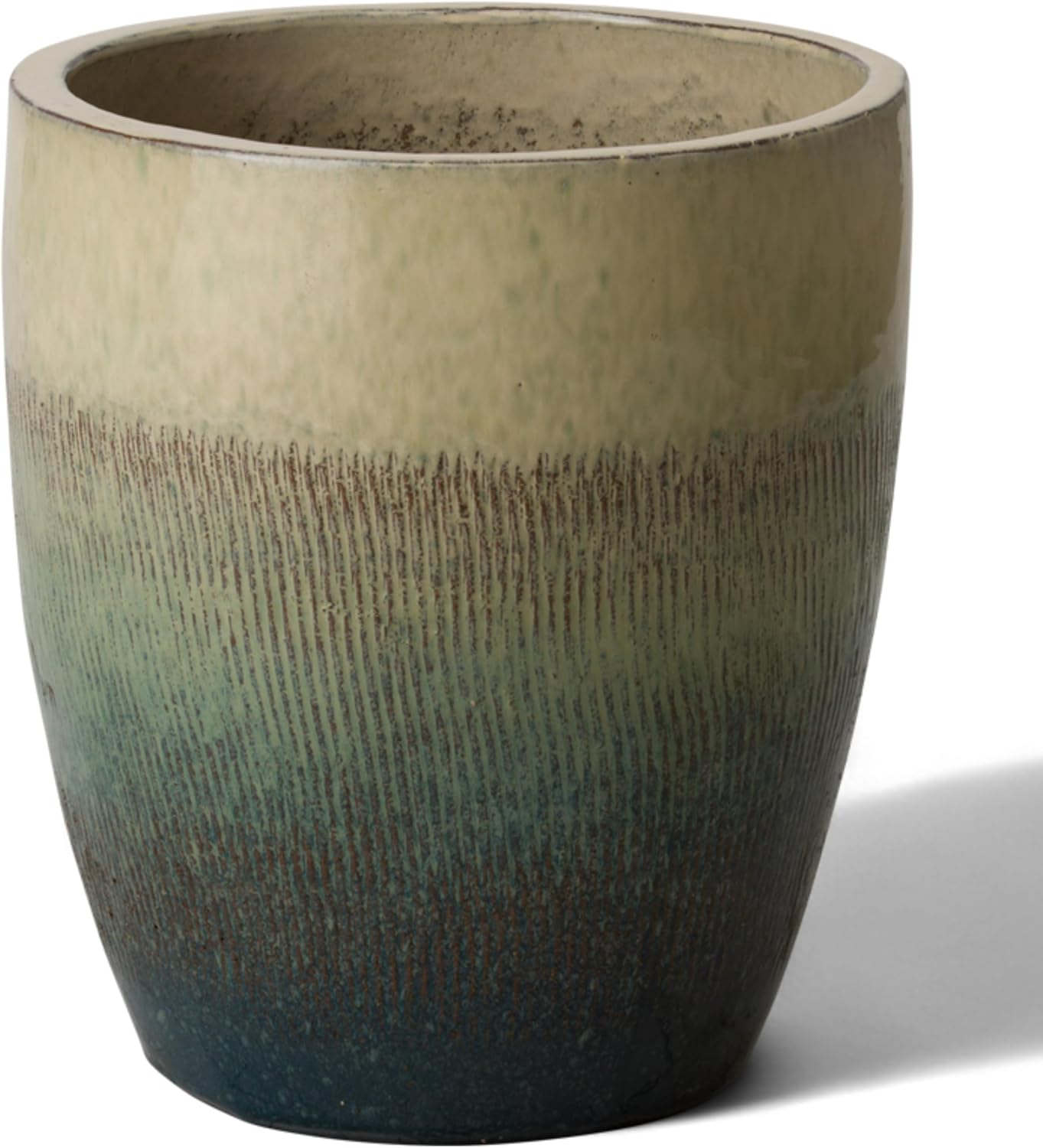 Emissary Home and Garden Bullet 11.5 in. Bayside Green Ceramic Round Planter (11.5 in. L x 11.5 in. W x 14 in. H) with Drainage Hole