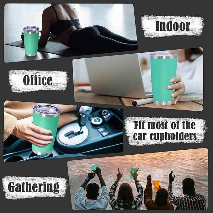 20 oz Tumbler Coffee Travel Tumblers Bulk with Lid Stainless Steel Double Wall Vacuum Insulated Mug Powder Coated Cups fit Car Cupholder for Hot and Cold - Light Blue, 8Pack