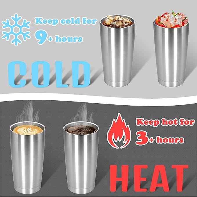 20 oz Tumbler with lid Double Wall Vacuum Insulated Tumblers Stainless Steel Coffee Mug Travel Coffee Tumbler Powder Coated Tumbler Cup Keep Hot&Cold - (Stainless 1 Pack)