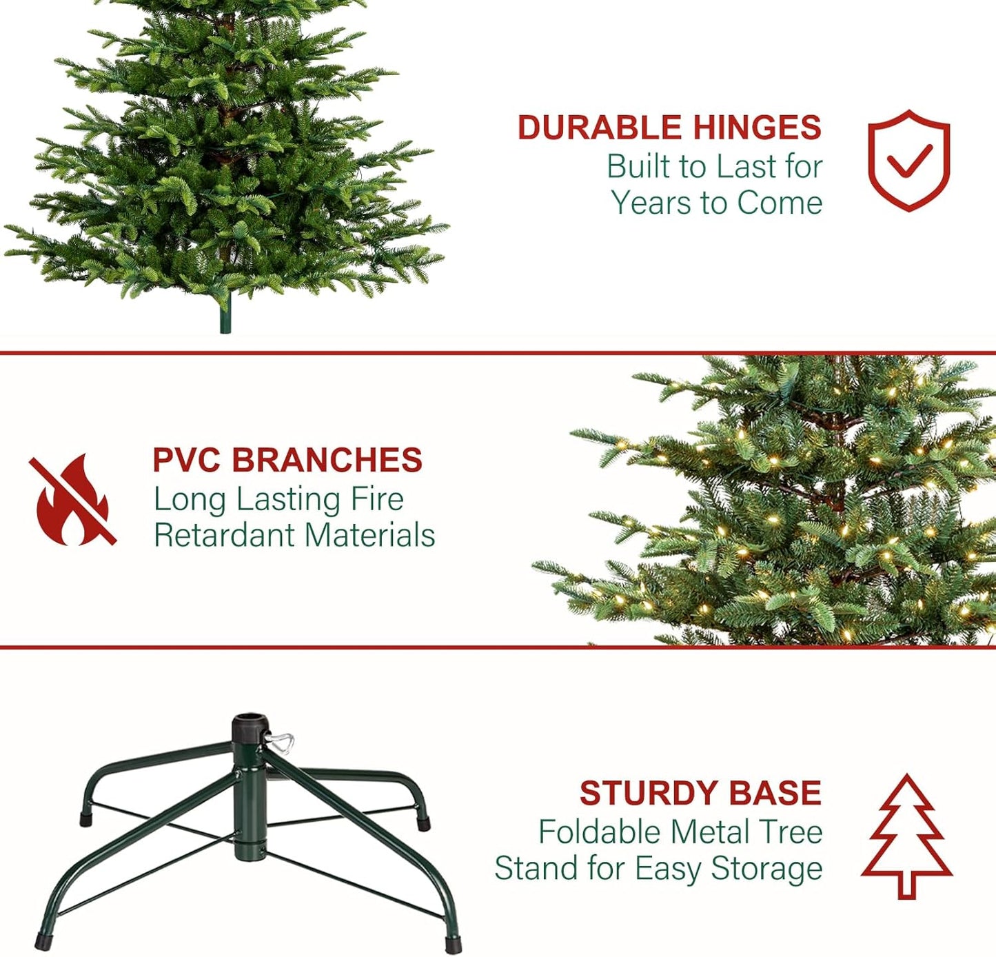 Hykolity 7.5 ft Prelit Christmas Tree, Artificial Christmas Tree with 450 Warm White LED Lights, 1173 PE&PVC Branch Tips, Metal Stand and Hinged Branches