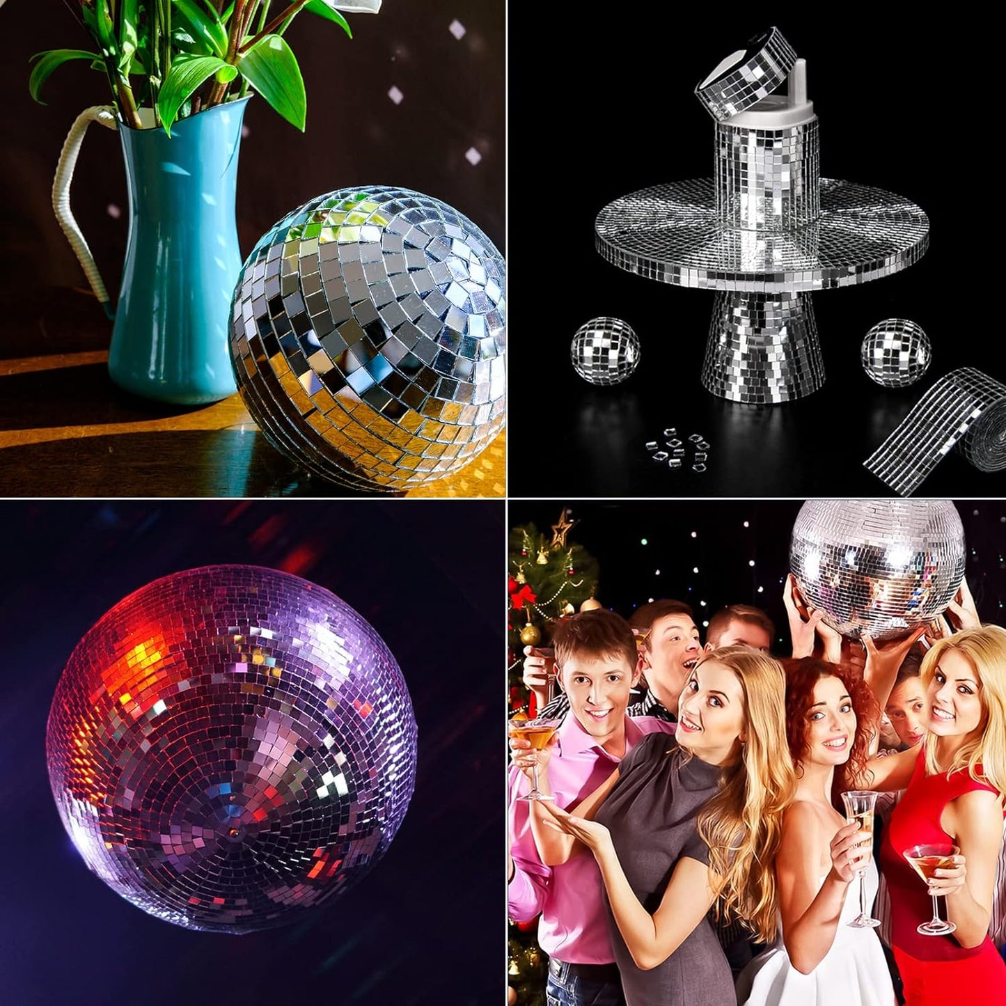 Art3dwallpanels 18 Pack Self-Adhesive Glass Mirror Mosaic Tiles 7092 Pieces Small Square Mirror Tiles Sticker for DIY Craft Decoration, Disco Ball Silver