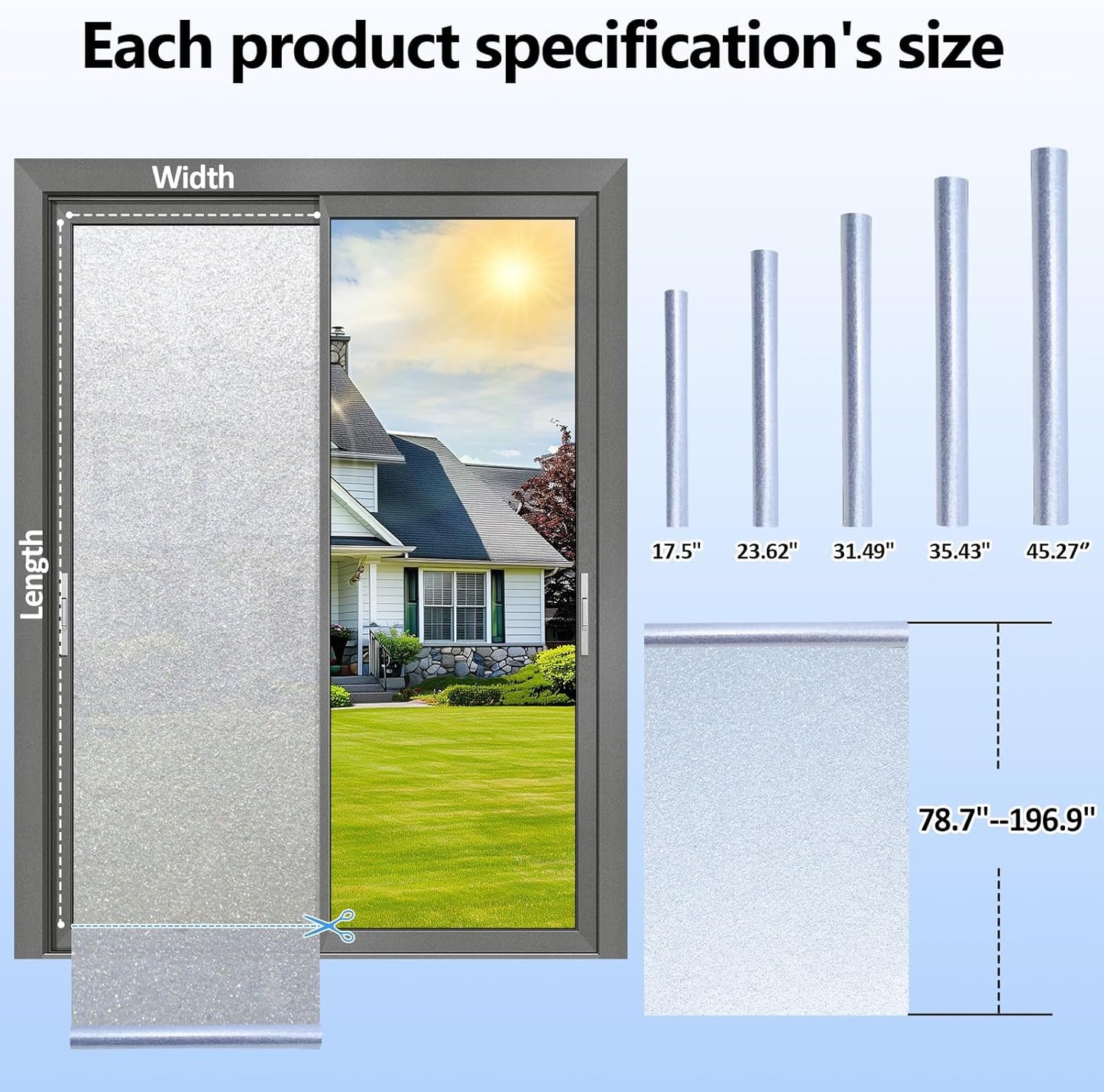 Frosted Glass Window Film with 4 Tools,Privacy Window Film with Ice-Crystal Effect and Reusable Design. Easy Installation Static Cling.Ideal for Home and Offices- Pure 35.43"x196.9"