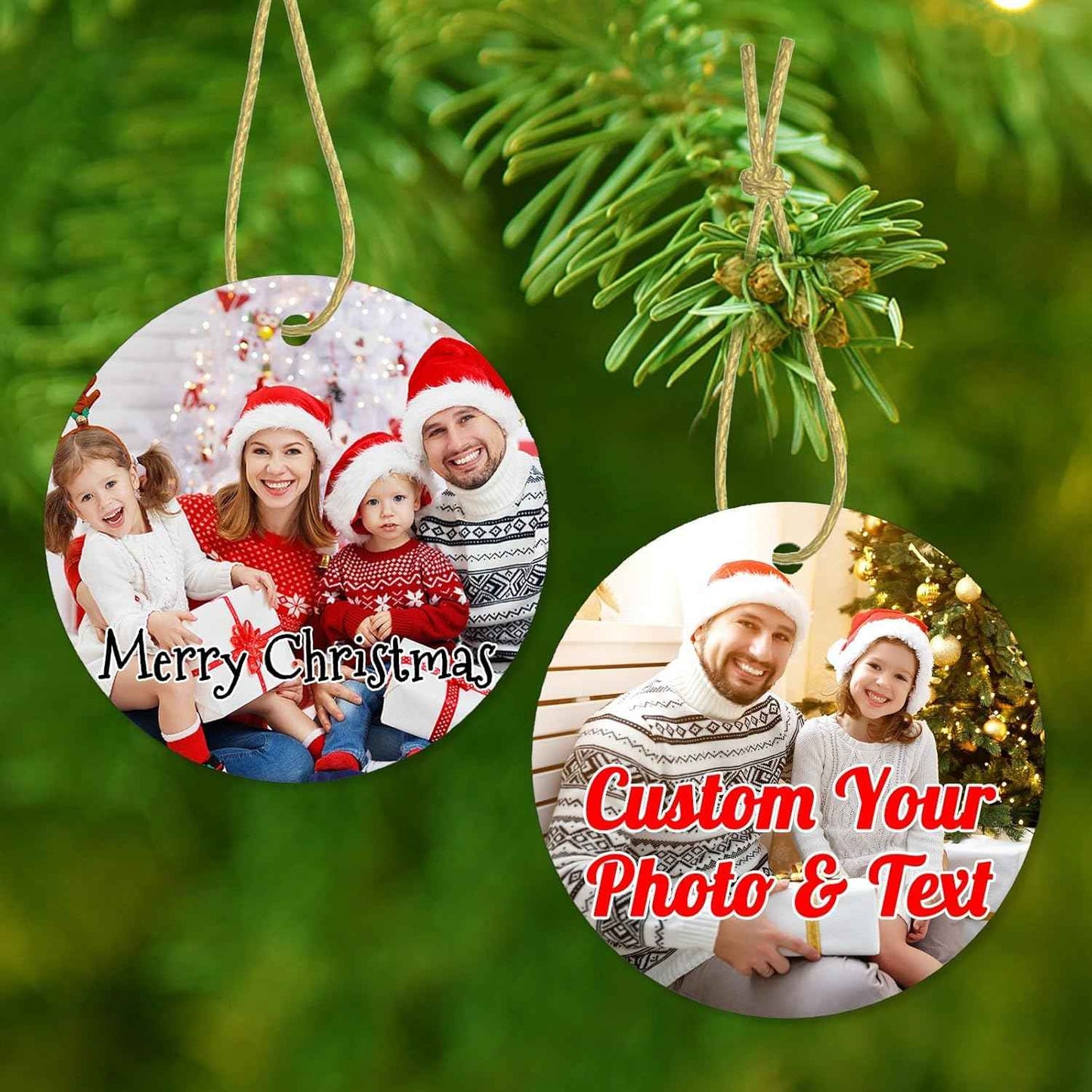 Personalized Christmas Photo Ornaments 2025 Custom Picture Text Hanging Ornament, Double-Sided Customized Ornaments for Christmas Tree Decoration, Couples, Family, Kids, Friends