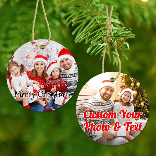 Personalized Christmas Photo Ornaments 2025 Custom Picture Text Hanging Ornament, Double-Sided Customized Ornaments for Christmas Tree Decoration, Couples, Family, Kids, Friends