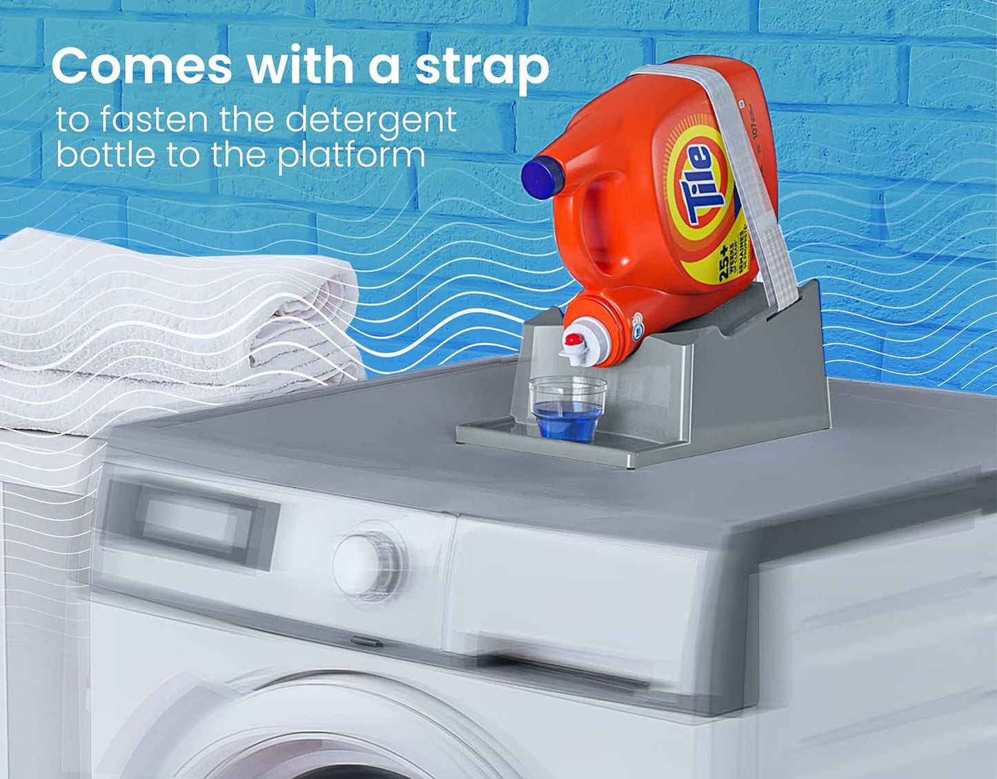 TidyFriend Liquid Laundry Detergent Holder Stand with Drip Tray & Rubber-Grip Feet, Stand for Laundry Room Organization and Storage, Fabric Softener Dispenser with Cup Holder for Easy Pouring (Grey)