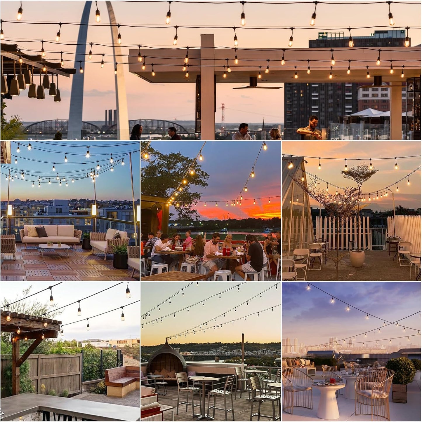 Svater 192 FT Outdoor String Lights 2W, Patio Light for Outside with 64 Antique S14 Plastic LED Bulbs, IP65 Waterproof Hanging Cafe Market Lighting, ETL-Listed Dimmable Warm White (48 FT x 4)