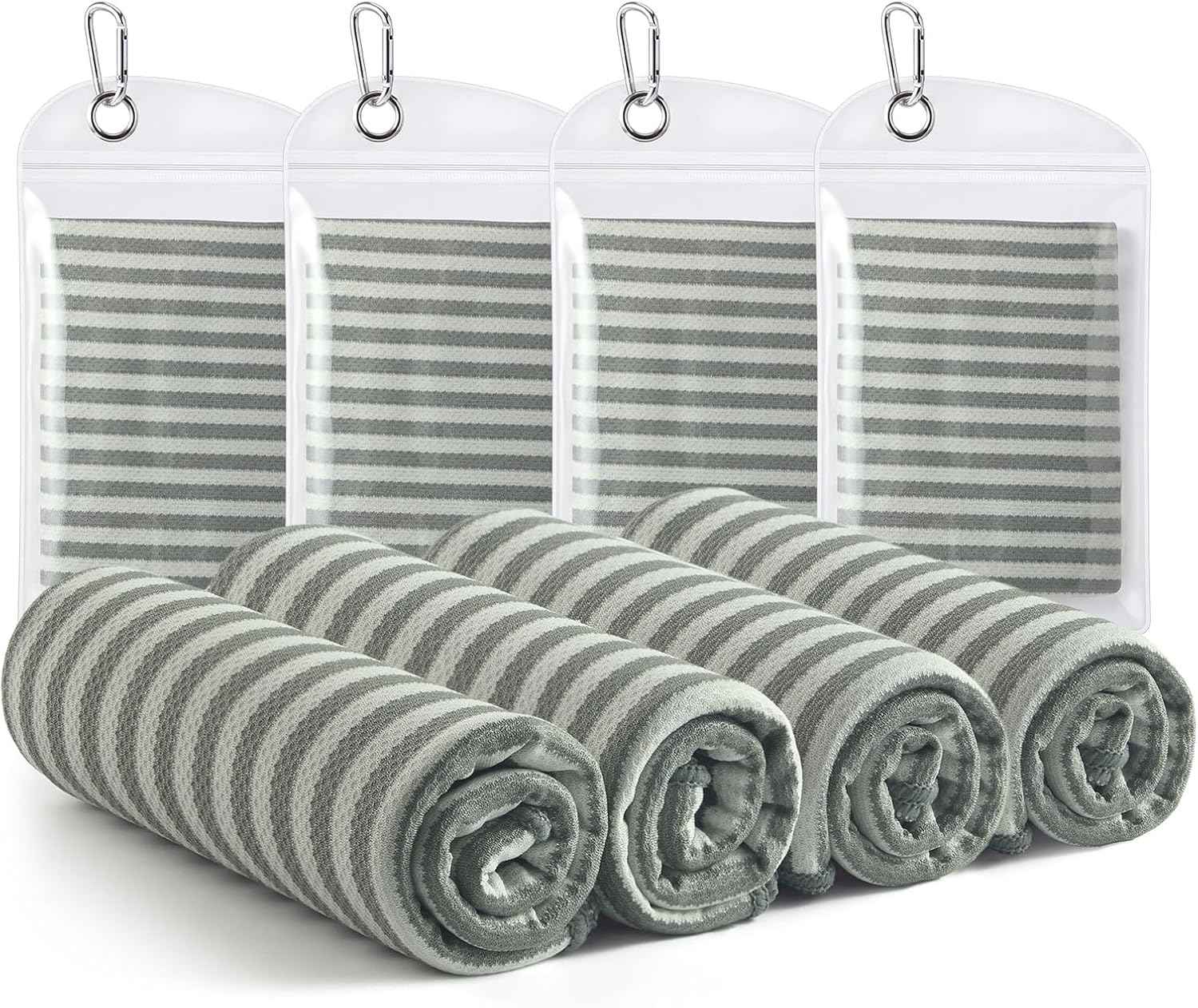 RDEKISS 4 Pack Cooling Towels (40"x12"), Soft Breathable Chilly Towel, Ice Towel, Microfiber Towel for Yoga, Sport, Running, Workout, Gym, Fitness, Workout & More Activities - Gray