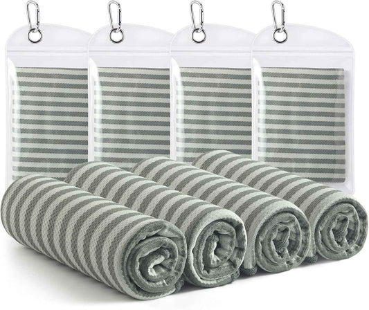 RDEKISS 4 Pack Cooling Towels (40"x12"), Soft Breathable Chilly Towel, Ice Towel, Microfiber Towel for Yoga, Sport, Running, Workout, Gym, Fitness, Workout & More Activities - Gray