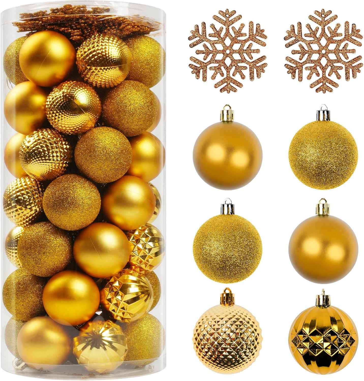 Christmas Tree Decorations Ornament Set, 60ct 2.36 Inches Gold Shatterproof Christmas Ball Ornaments, Hanging Ball for Xmas Holiday Wedding Party Decor