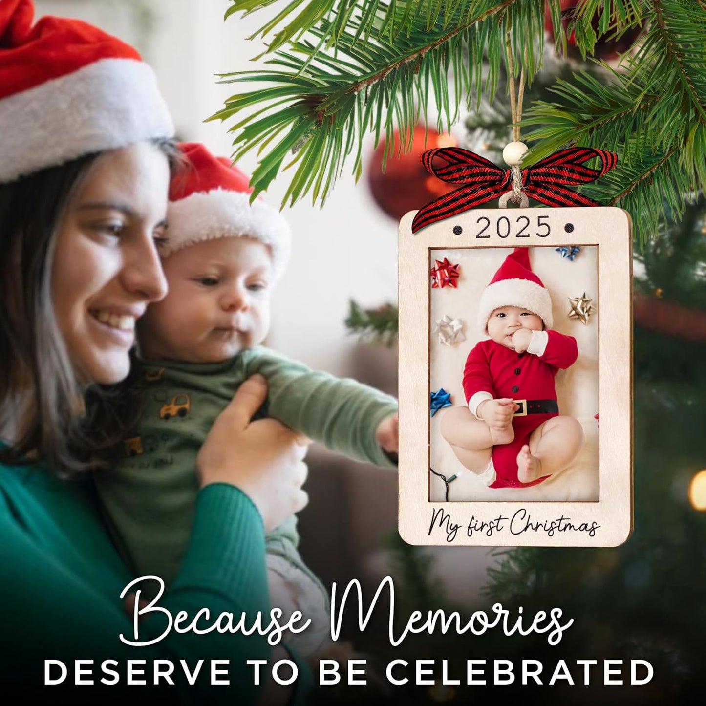 Babys First Christmas Ornament 2025 Girl And Boy - Wooden Portrait Picture Frame Ornaments For Tree - My First Christmas Ornament - Photo Frame Ornaments - Baby's First Christmas Gifts 2025