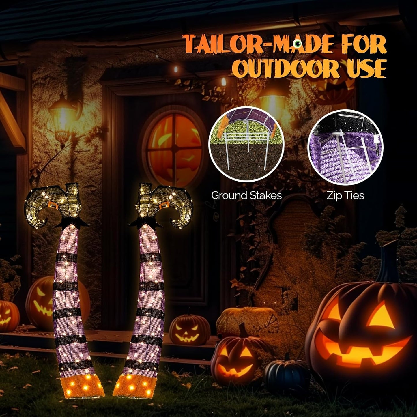 Yescom 4FT 2D Witch Legs Halloween Props Decorations Light Up with Stakes Lawn Outdoor