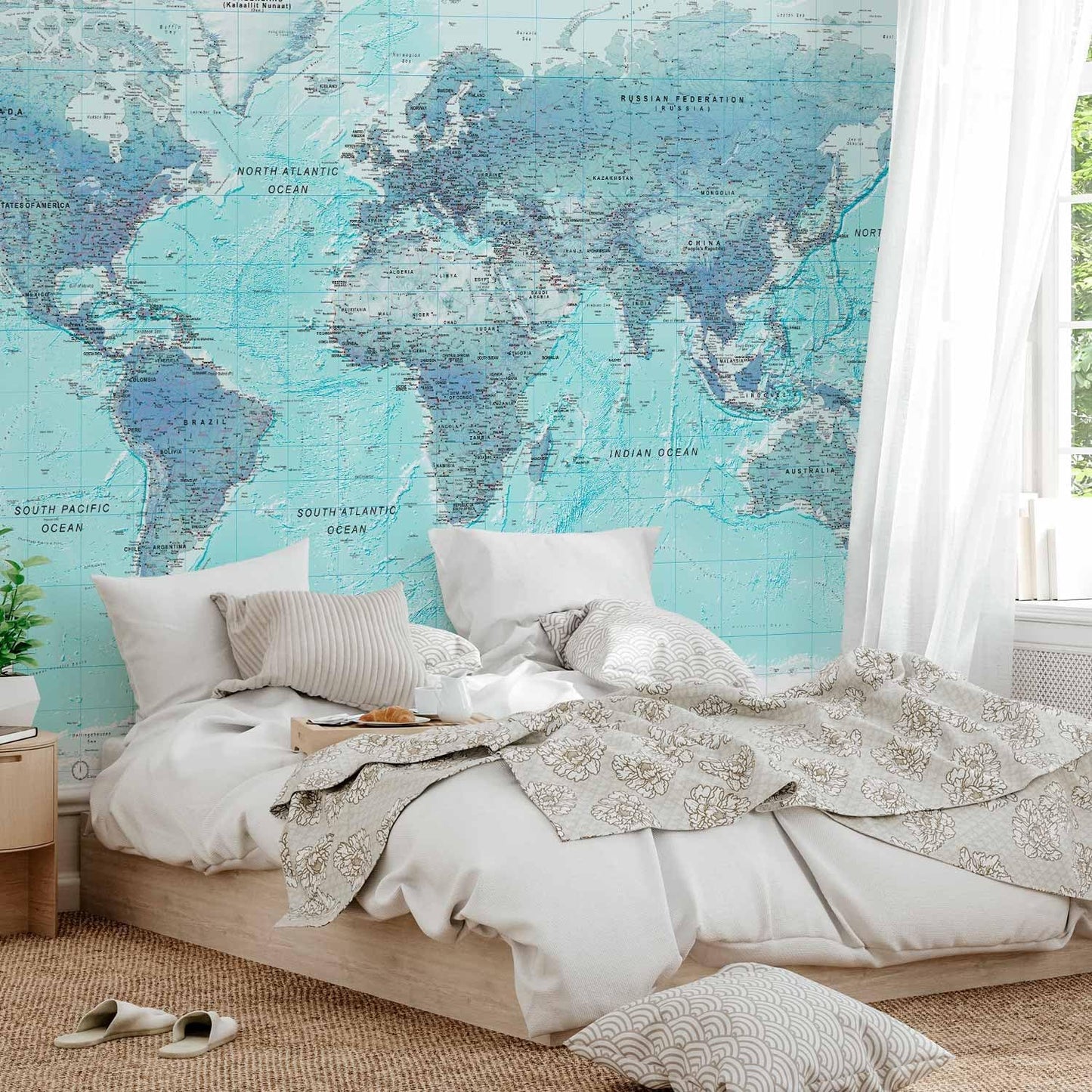 artgeist Wall Mural World Map 193x138 in - XXL Peel and Stick Self-Adhesive Wallpaper Removable Large Sticker Foil Wall Decor Print Picture Image Design Map of The World k-A-0091-a-b