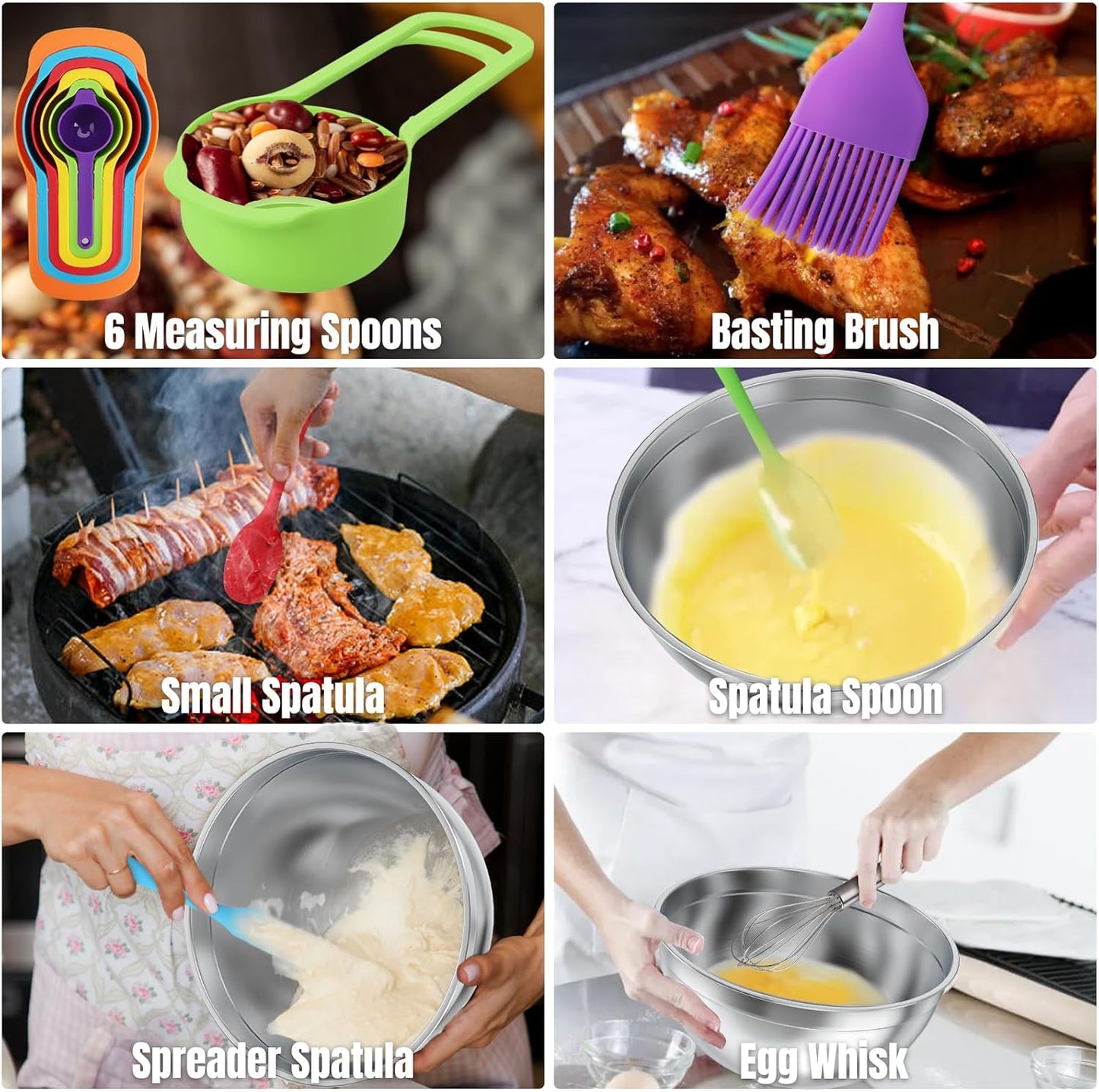 ENVTEK Mixing Bowls with Lids Set, 7 PCS Stainless Steel Mixing Bowls with 3 Grater Attachments, Size 4.5, 4, 3.5, 2.1, 1.5, 1.1, 0.7QT, Ideal for Kitchen Cooking Baking & Serving