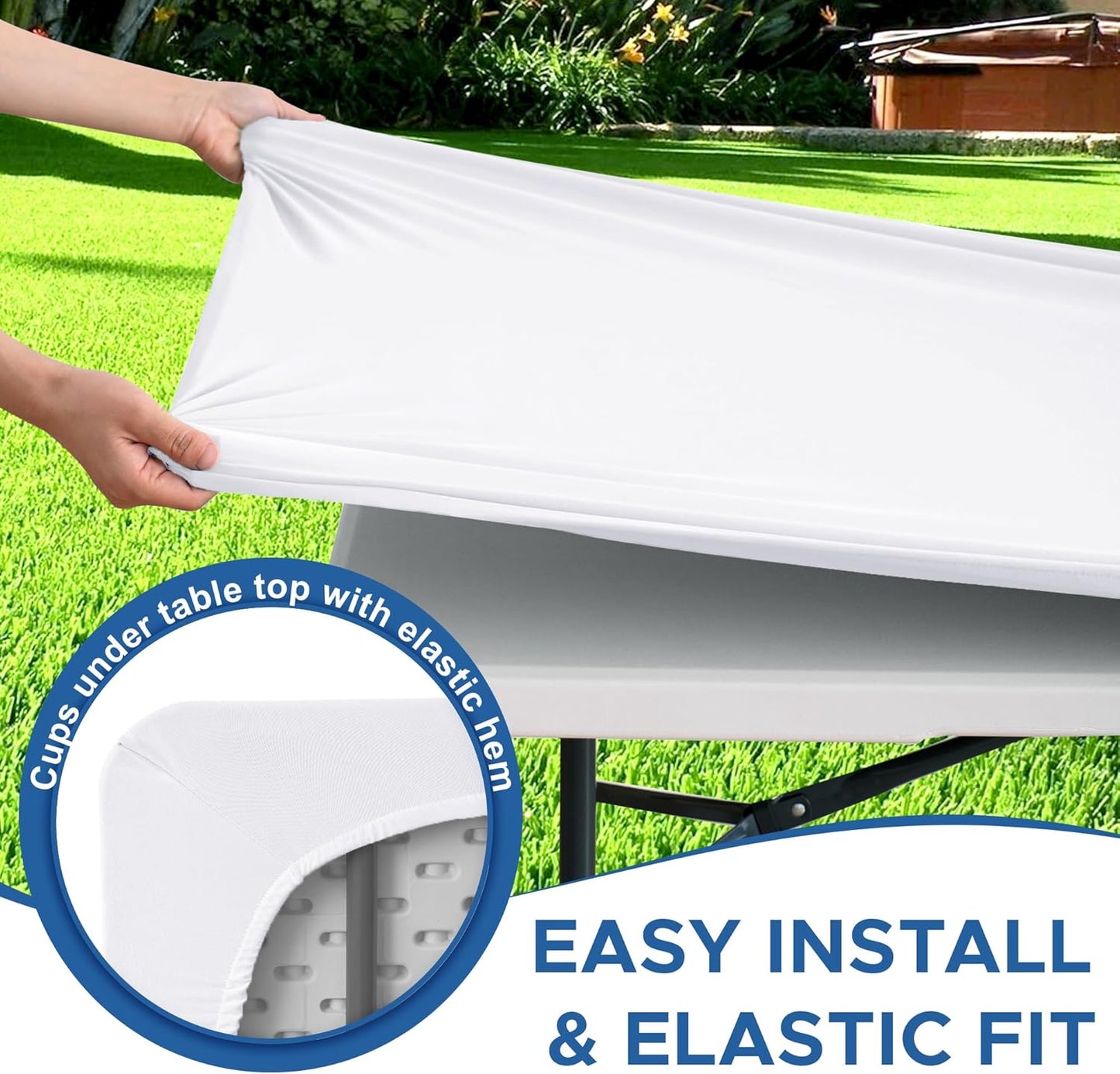 Fitted Tablecloth for 6 Foot Rectangle Tables-6 Pack White Elastic Outdoor Picnic Table Cover-Spandex Stretch Folding Table Cloths 6 ft for Camping Dining Room Patio Kitchen Banquet Party