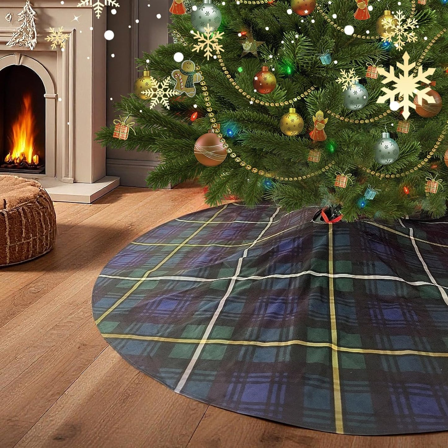 Mini Christmas Tree Skirt 15 Inch – Campbell Clan Tartan Navy Blue and Green Plaid Tree Mat for Small, Pencil, or Desktop Xmas Trees, Scottish Holiday Decor for Desk, Office, Shelf, or Compact Space
