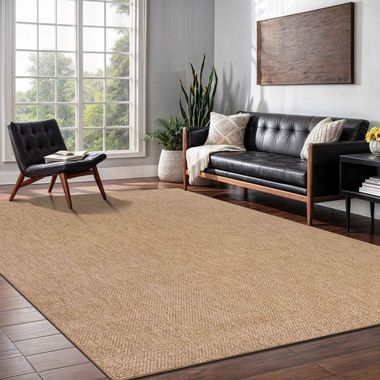 Washable Easy Jute Rug 8x10, Indoor Outdoor Rugs Natural Color Farmhouse Area Rugs for Living Room, Kitchen Rug High Traffic Area, Easy to Clean Solid Boho Woven Design Outside Carpet (8 X 10 Natural)