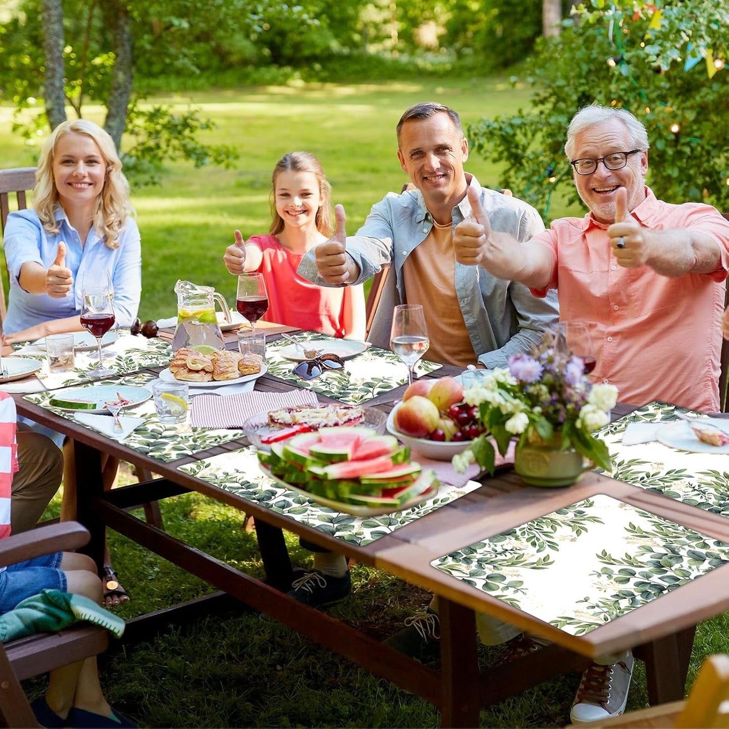 Eucalyptus Leaves Placemat Set of 6 Seasonal Summer Plastic Table Mats Spring Green Leaves Themed Place Mats Rustic Vintage Table Decoration for Indoor Outdoor Party Kitchen Dining