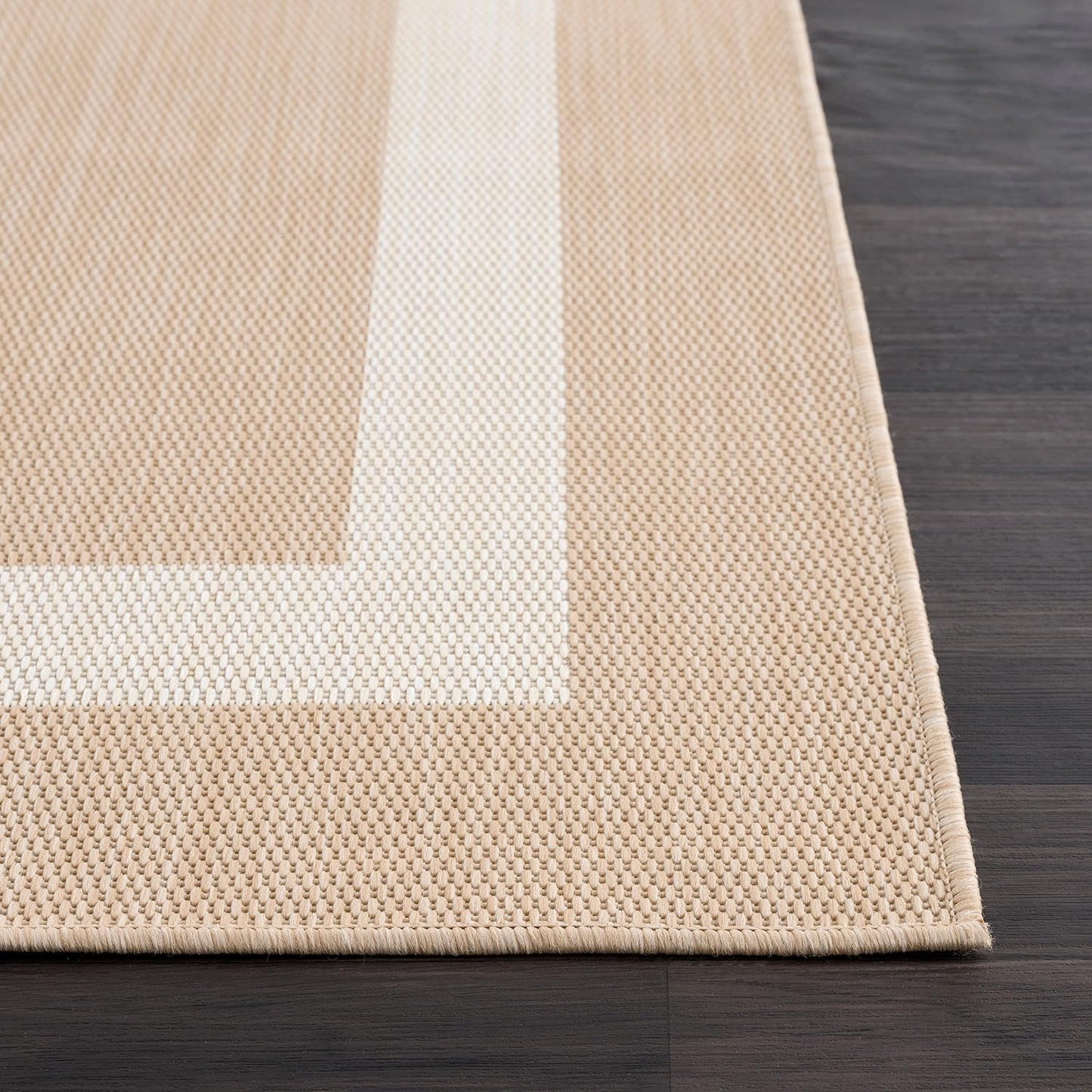 CAMILSON Outdoor Rug 6x9, Modern Outside Rugs for Patios Porches Waterproof Durable Washable Non-Shedding, Easy-to-Clean Indoor Outdoor Area Carpet (6 x 9, Bordered - Beige/White)